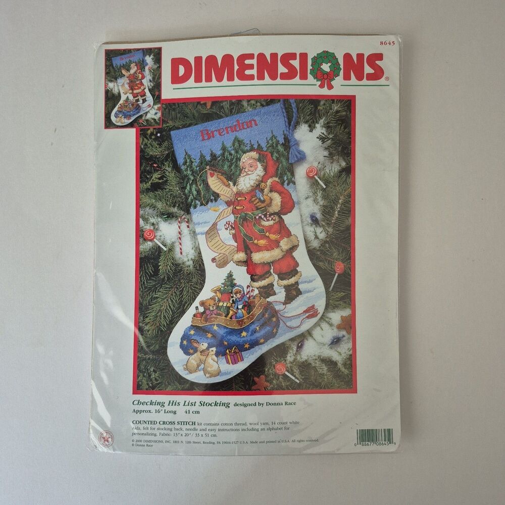 Dimensions Checking His List Counted Cross Stitch Christmas Stocking Kit NEW